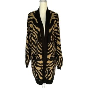 HYFVE Zebra Print Open Front Knit Cardigan Sweater‎ Women's Medium Animal